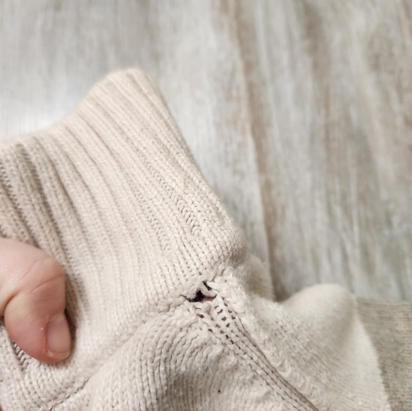 American Eagle Heavyweight 1/4 Zip Sweater Creme Gray Stripe Knit High Neck Sz L - Picture 6 of 13